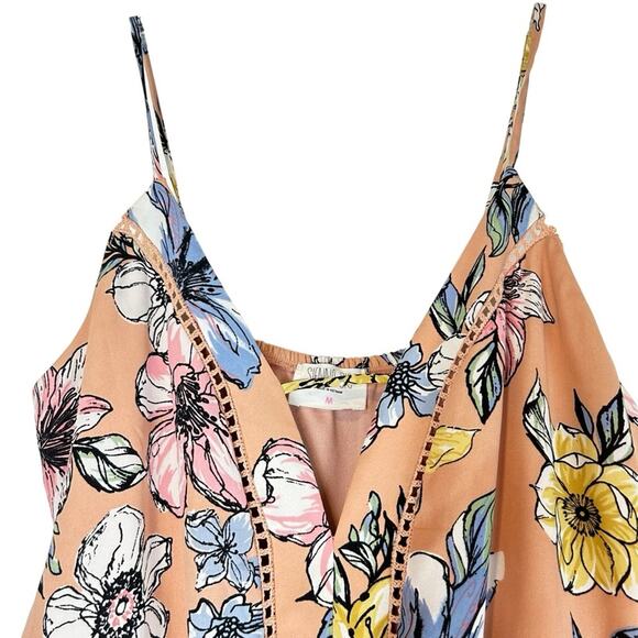 Sienna Sky Romper Womens Size M Peach Pink Floral Ruffles Whimsical Feminine Fun - Picture 2 of 9